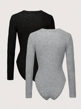 Women V-Neck Long Sleeve Solid Color Slim Fit Casual Bodysuit